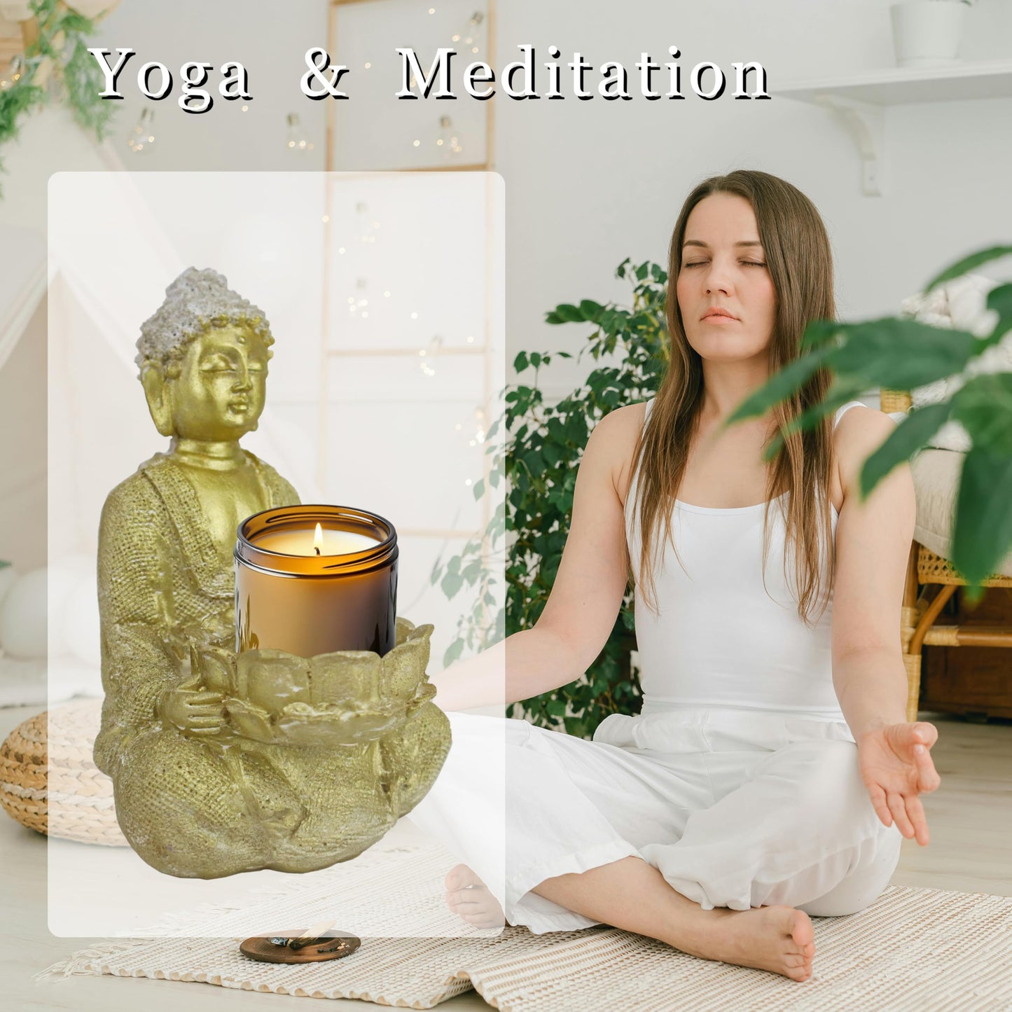 Hand-Painted Resin Buddha Statue Candle Holder for Home & Garden Décor - Golden 8x8.5x14cm