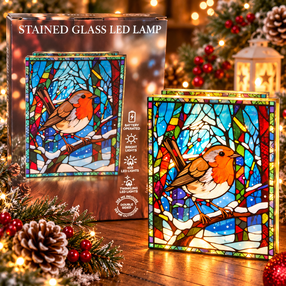 Light Up Robin LED Plaque, 21cm