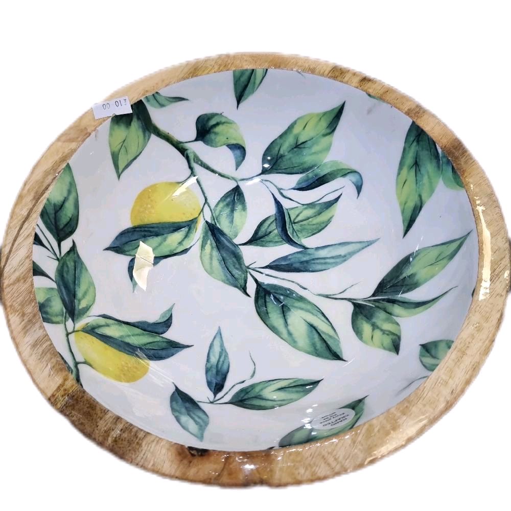 handmade natural Mango Wood Enamelled Bowls 24cm 3 Designs Tableware Handcrafted Decorative BPA Free Natural Variation Elegant Design - Wooden