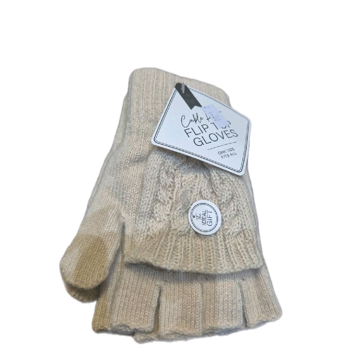 Ladies Cable Knit Flip Top Gloves for Winter Protection