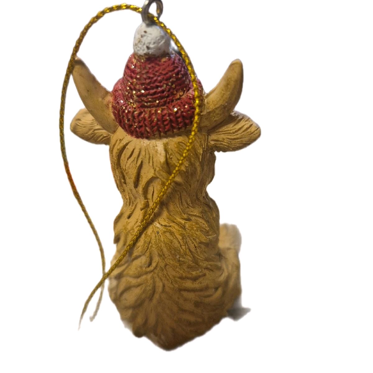 Cute Highland Cow Chewing Candycane Hanging Christmas Ornament for Decoration Hangable Decoration Tree