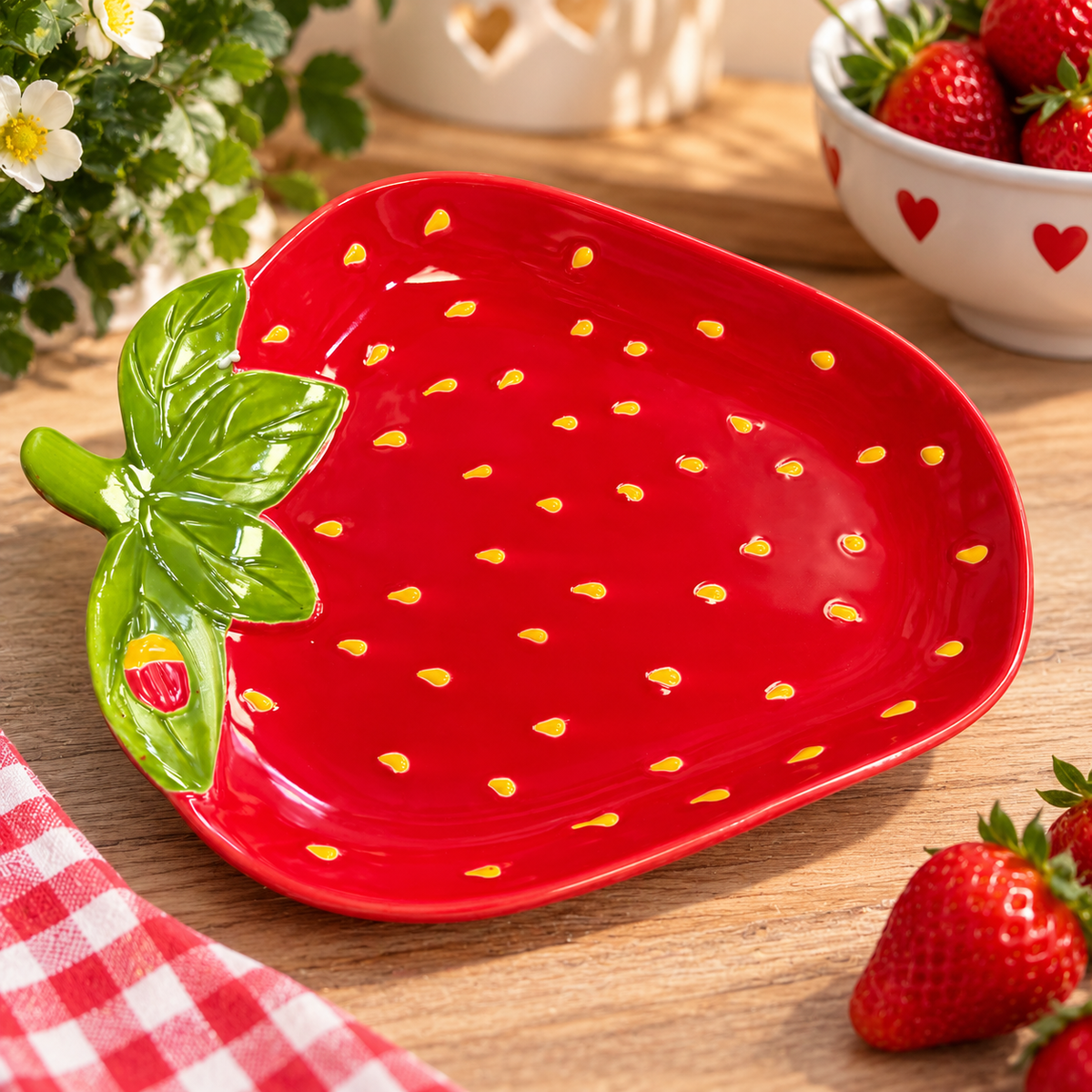 Strawberry shaped serving plate