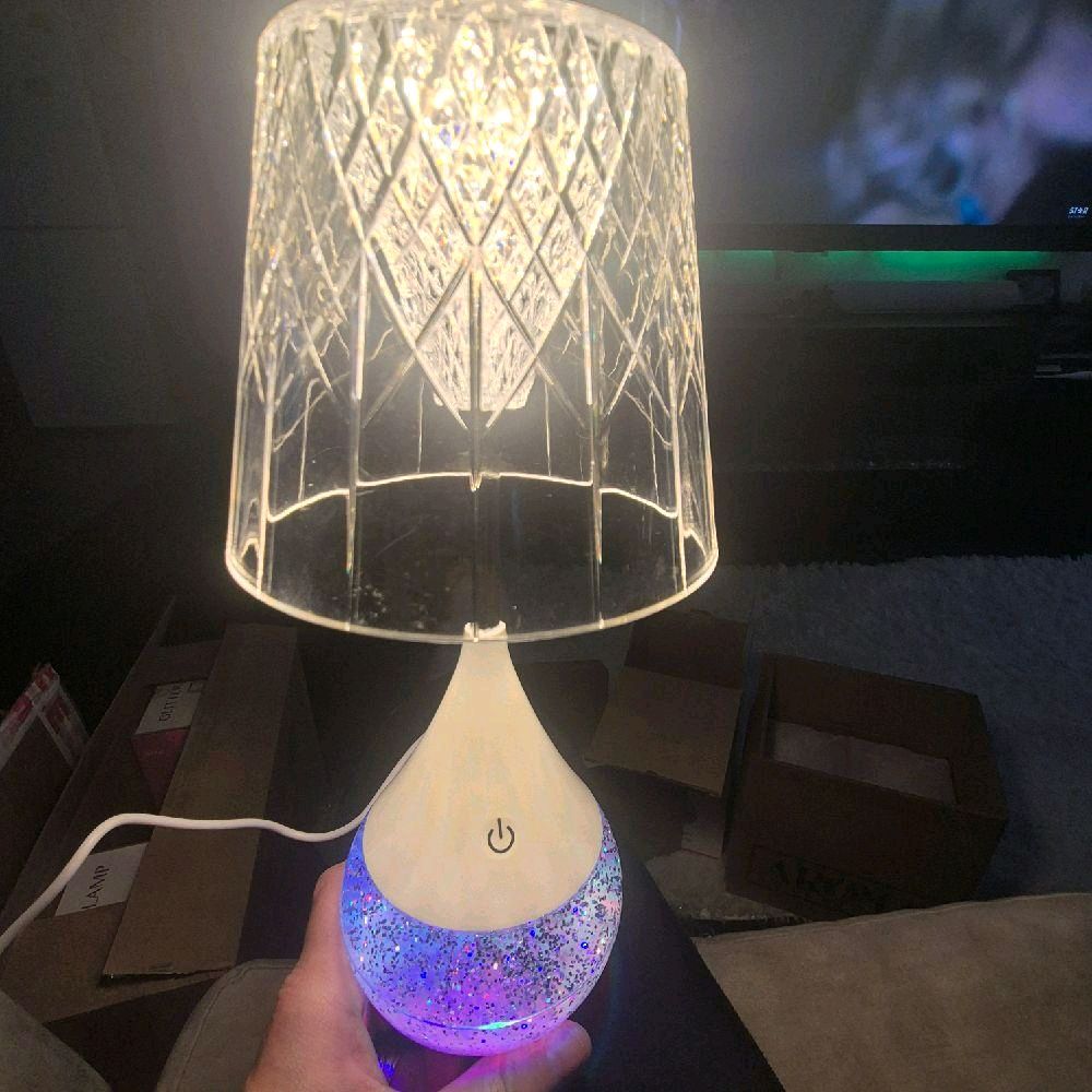 Etched Shade LED Colour Changing Glitter Lamp 13 x 28cm with USB Power Touch Control RGB Lights & Glitter Base Gift Idea