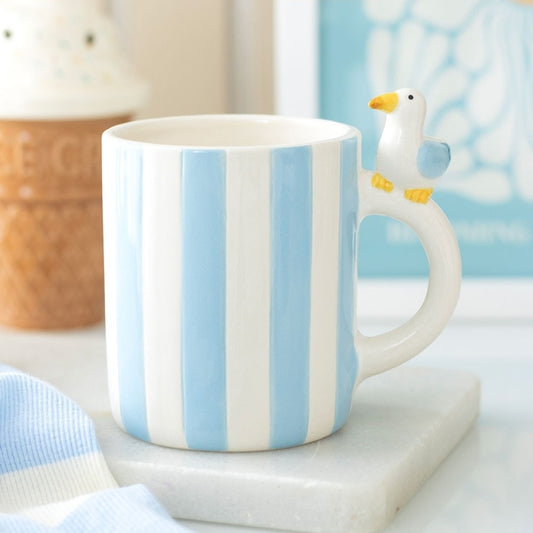 Striped Ceramic Mug With Seagull
