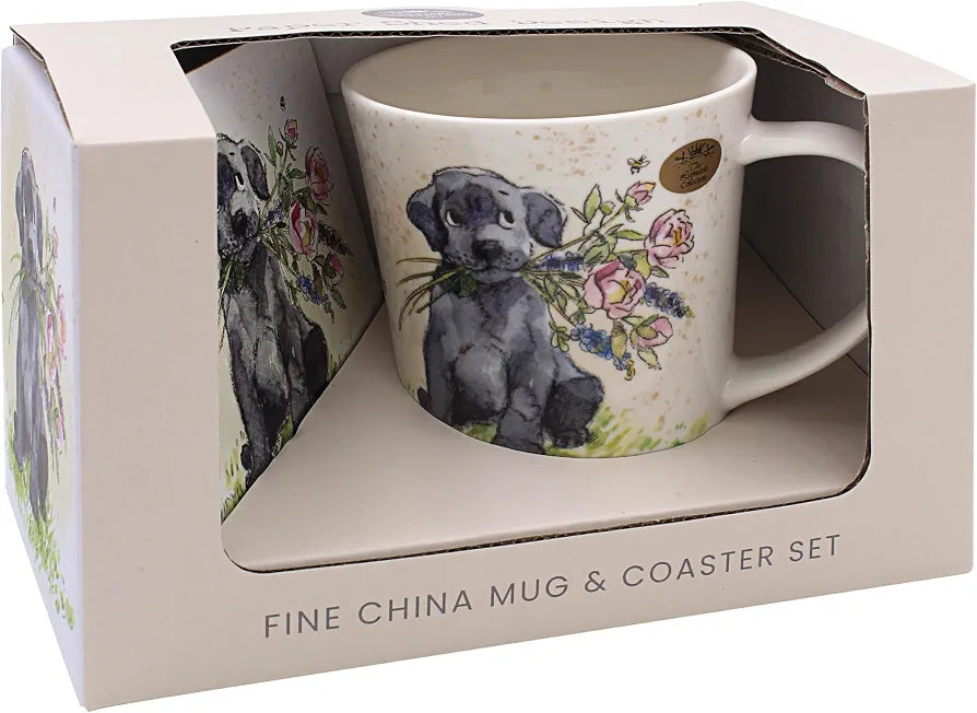 The Leonardo Collection Paper Shed Design Dog with Flowers Mug with Coaster