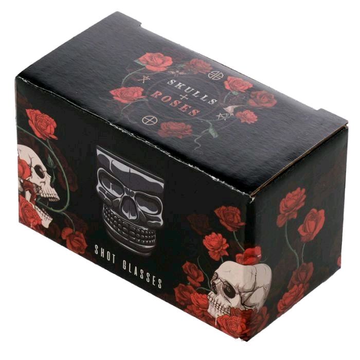 Set of 2 Glass Skull Shot Glasses with Roses (60ml) - Drinkware