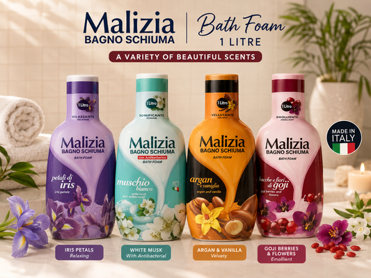 Malizia Bath Foam 1 litre in a variety of different scents