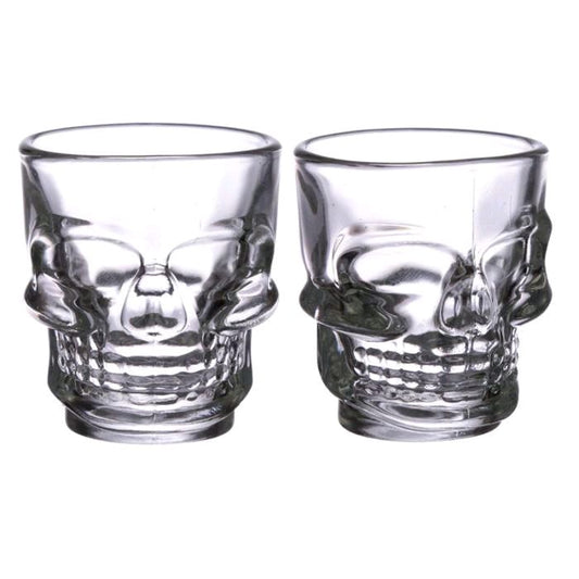 Set of 2 Glass Skull Shot Glasses with Roses (60ml) - Drinkware